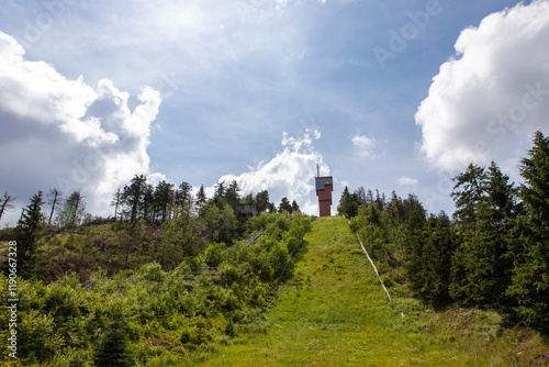 Der Wurmberg mit Aussichtsturm und Skisprungschanze im Harz  photo