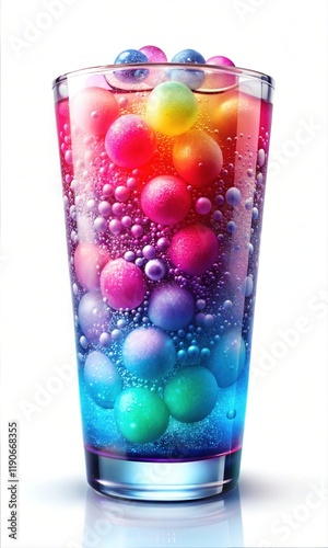 Vibrant Glass of Ice Cold Beverage with Dew and Refreshing Moisture – Summer Refreshment With Ice Cubes Isolated on a White Background