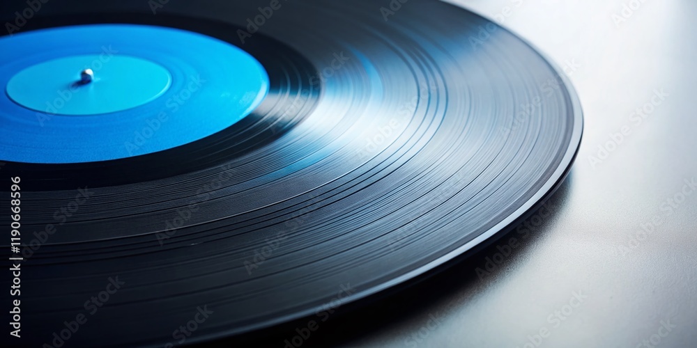 Minimalist Black Vinyl Record with Blue Center - Studio Shot Minimalist Black Vinyl Record with Blue Center - Studio Shot