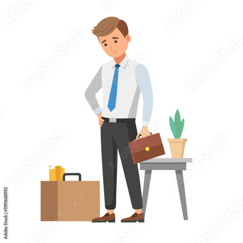 Unemployed businessman after dismissal vector image, Isolated on white background.
