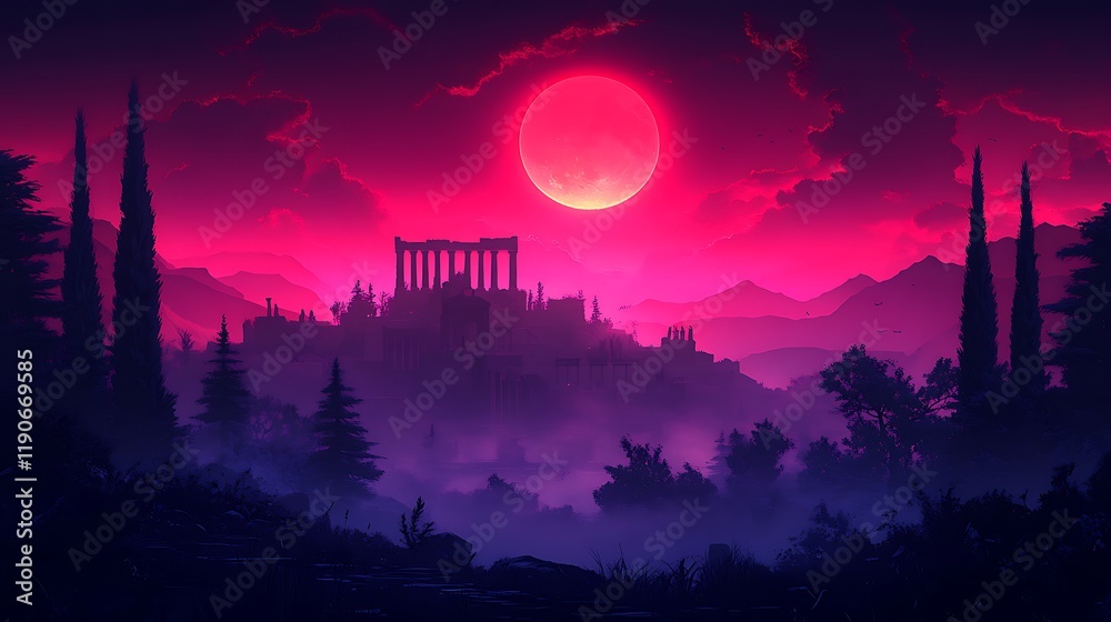 Moonlit Pathway Leading Ancient Ruins Mystical Twilight Dreamlike Fantasy Scene Photo Moonlit Pathway Leading Ancient Ruins Mystical Twilight Dreamlike Fantasy Scene Photo