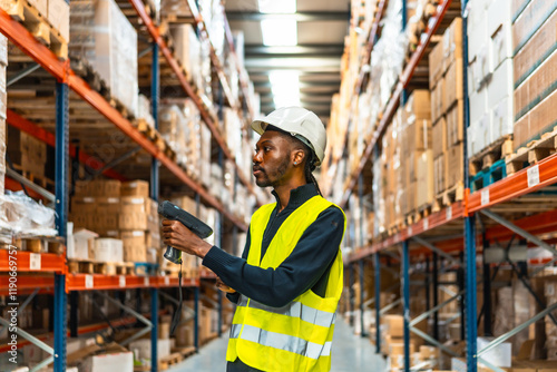Worker scanning package with bar code reader