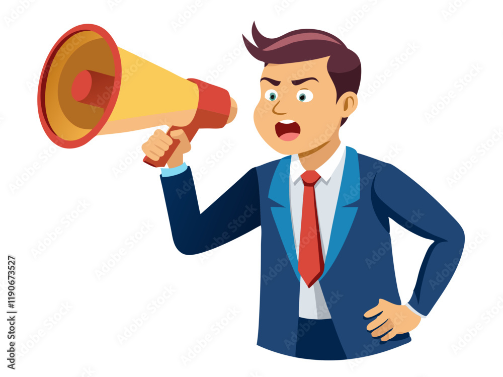 Business man speak on the megaphone, Isolated on white background.
Business man speak on the megaphone, Isolated on white background.