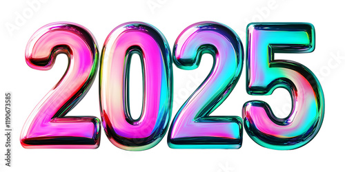 3d New Year 2025 colorful number isolated on a transparent background