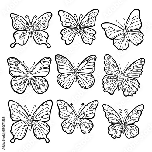 ‪Beautiful Cartoon Butterfly Collection. Vector Illustration about Animals.‬