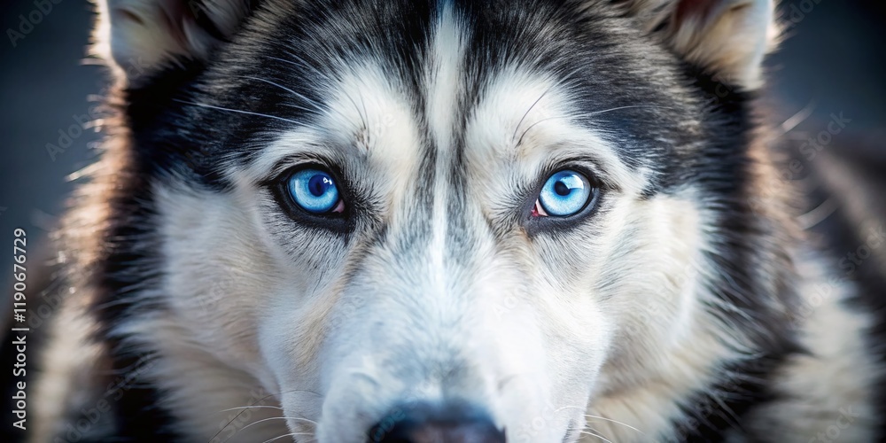Fototapeta premium Minimalist Husky Portrait: Close-up of Striking Blue Eyes