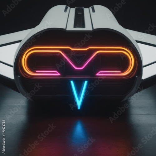 Futuristic spaceship logo with sleek neon accents photo