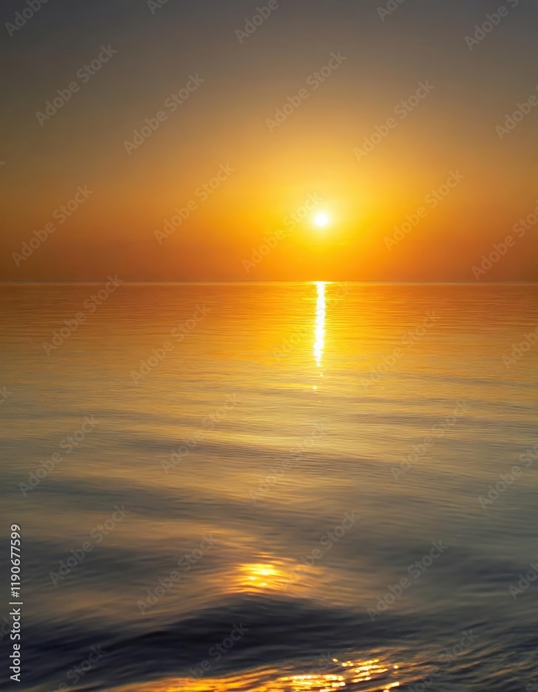 Fototapeta premium Gentle waves reflecting the golden hues of a breathtaking sunrise over a tranquil ocean.