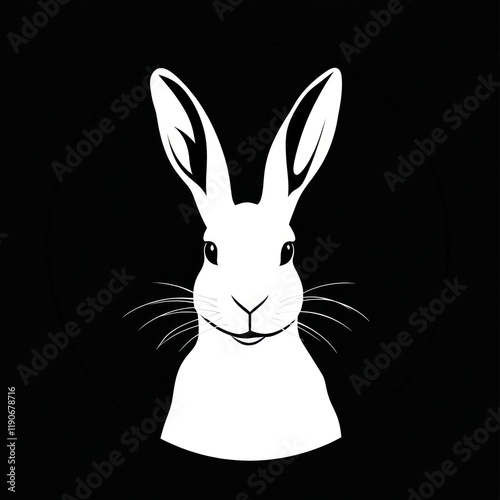 White rabbit, graphic, dark background, logo design photo