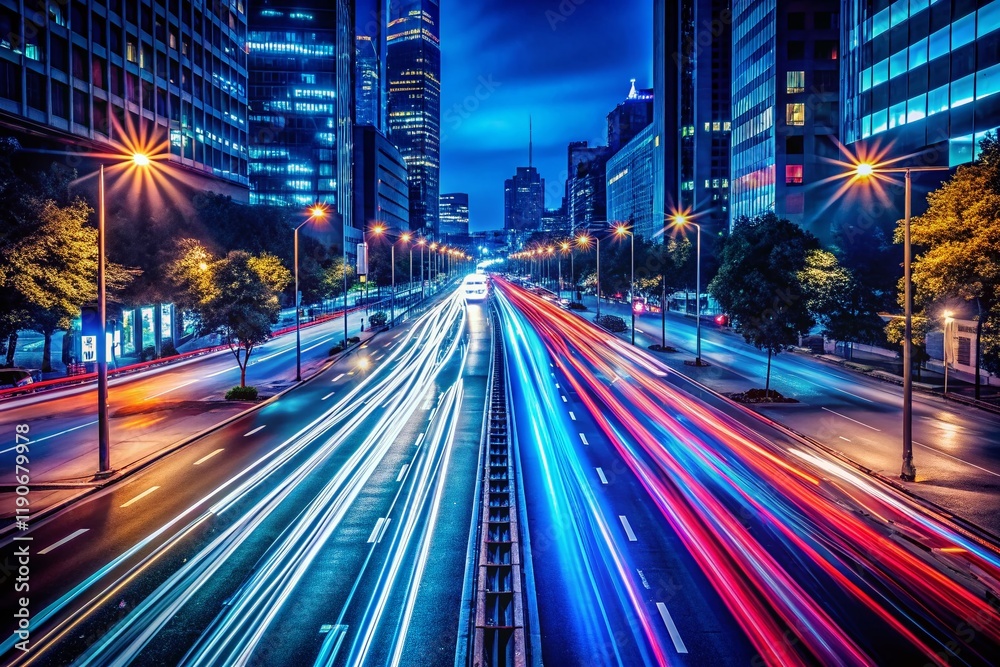 Obraz premium Minimalist Night Traffic Long Exposure Photography - City Lights Streaks