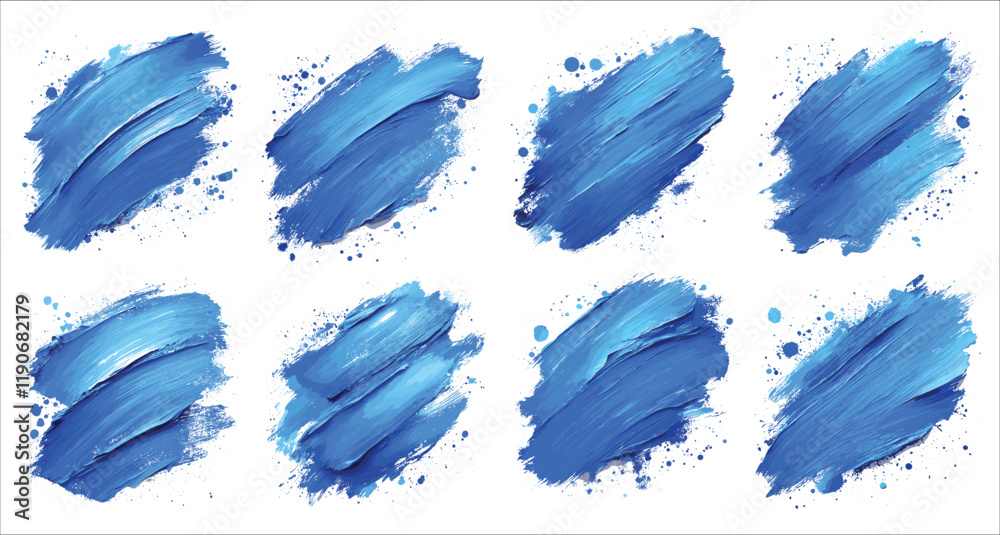 Set of blue brush strokes and paint splashes vector. Set of blue brush stroke watercolor elements, Abstract watercolor blue brush stroke elements, colorful vector watercolor brush strokes