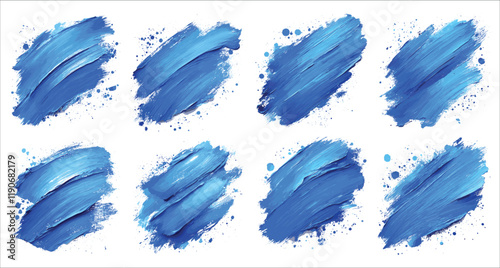 Set of blue brush strokes and paint splashes vector. Set of blue brush stroke watercolor elements, Abstract watercolor blue brush stroke elements, colorful vector watercolor brush strokes