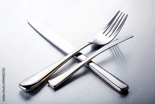 Minimalist Silver Fork and Knife on White Background - Elegant Cutlery Stock Photo