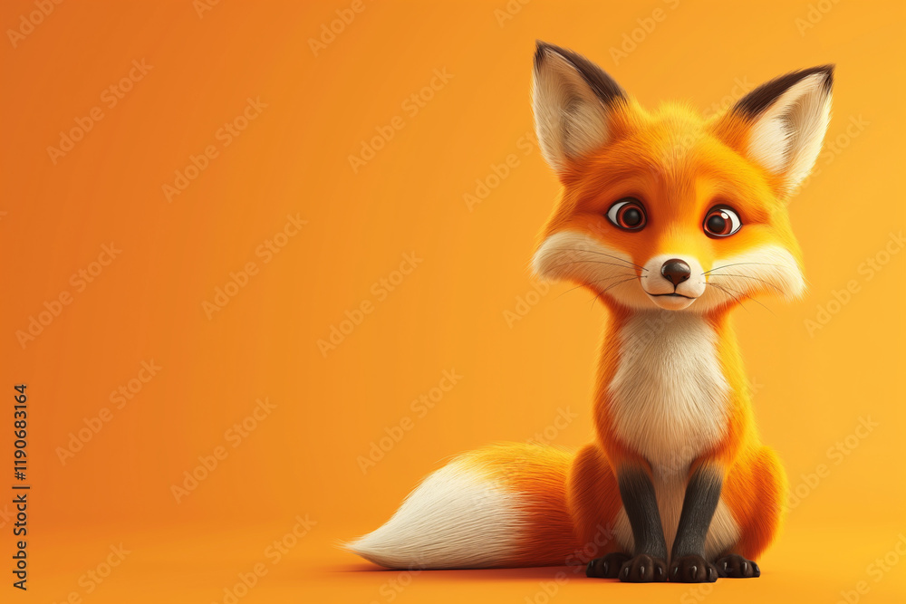 Fox with Curled Tail and Copyspace Background, Playful Animal Theme Fox with Curled Tail and Copyspace Background, Playful Animal Theme