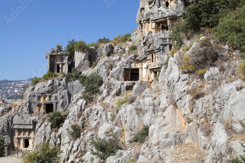 Rock-cut tombs in Myra, an ancient town in Lycia where nowday there is the town of Demre, Turkey photo