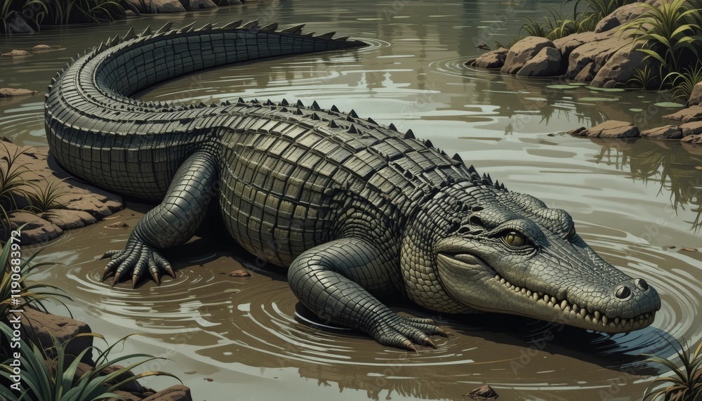 Naklejka premium Majestic Alligator in a Tranquil Swamp