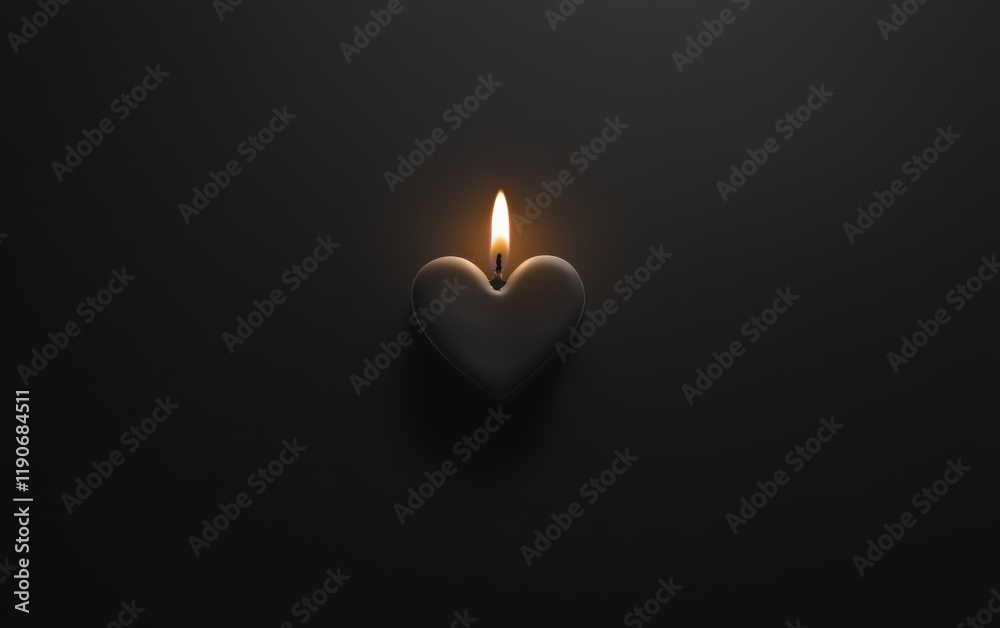 A minimalist heart candle burning on a clean black background for valentines day A minimalist heart candle burning on a clean black background for valentines day
