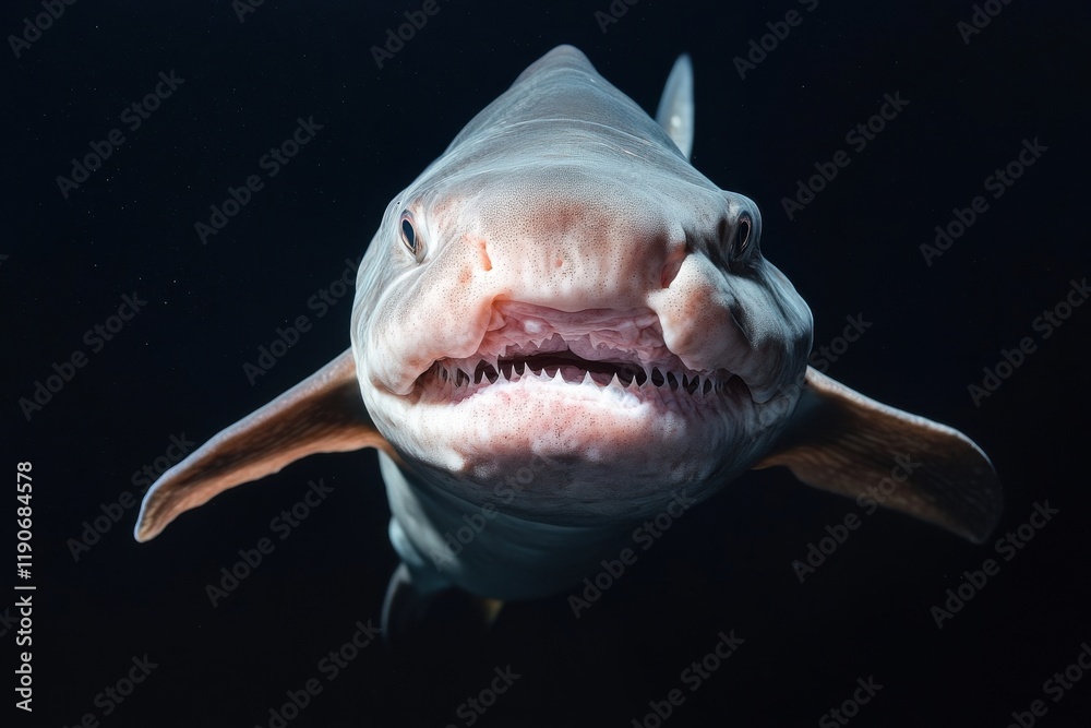 Naklejka premium Goblin shark in serene deepsea setting