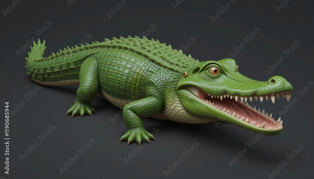 Obraz premium 3D Render of a Friendly Green Alligator