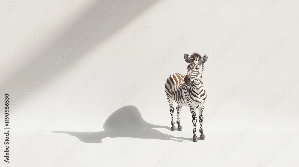 Fototapeta premium Realistic zebra standing on a light background casting a shadow
