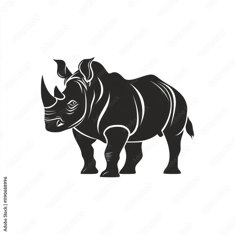 African rhino silhouette, wildlife art, white background, logo design African rhino silhouette, wildlife art, white background, logo design