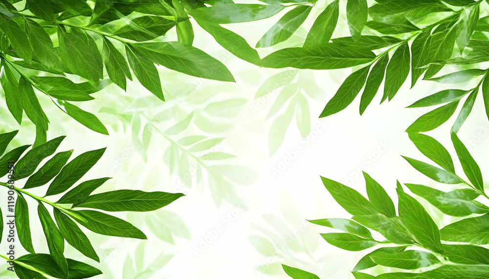 Fototapeta premium Lush green foliage frame, vibrant leaves, bright background, nature backdrop, ideal for spring or summer designs