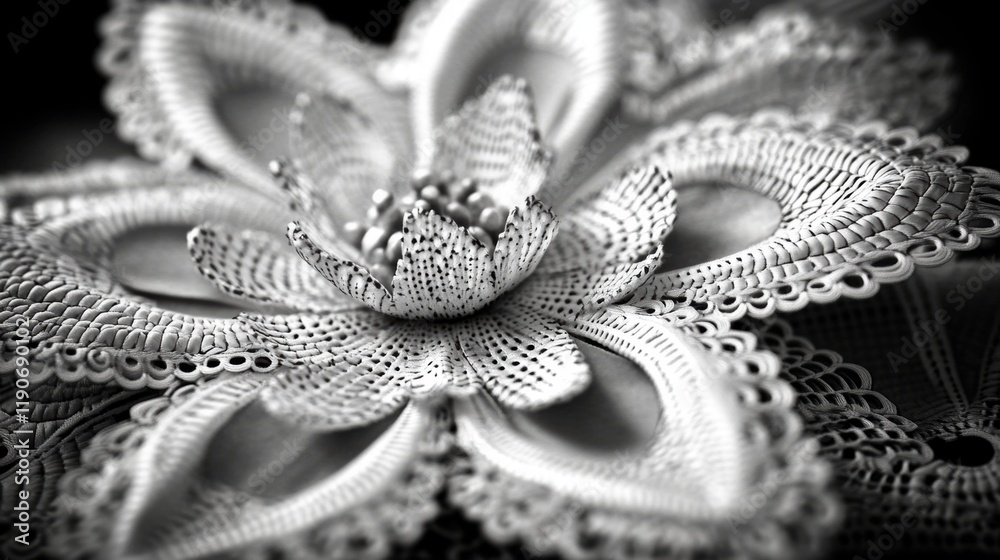 Obraz premium Intricate Black and White Floral Pattern with Detailed Textures