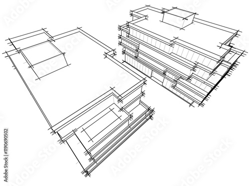 architectural drawing 3d vector illustration