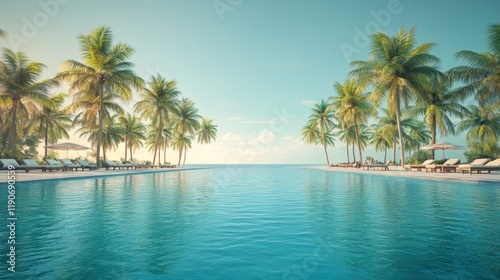Serene Tropical Paradise with Palm Trees and Infinity Pool View