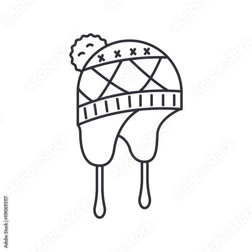 Knit hat with ear flaps vector icon isolated on a white background.