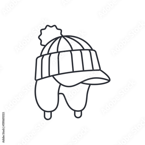 Winter hat with ear flaps for women vector icon isolated on a white background.