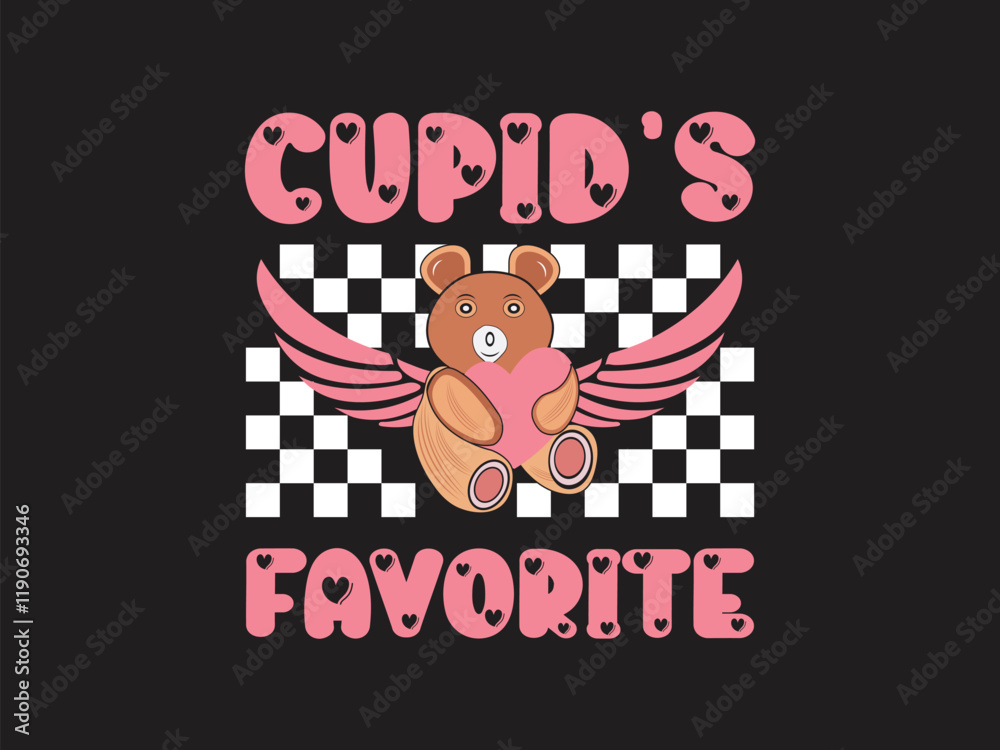 Fototapeta premium Cute Valentine’s Day graphic design cupid's winged teddy bear art illustration