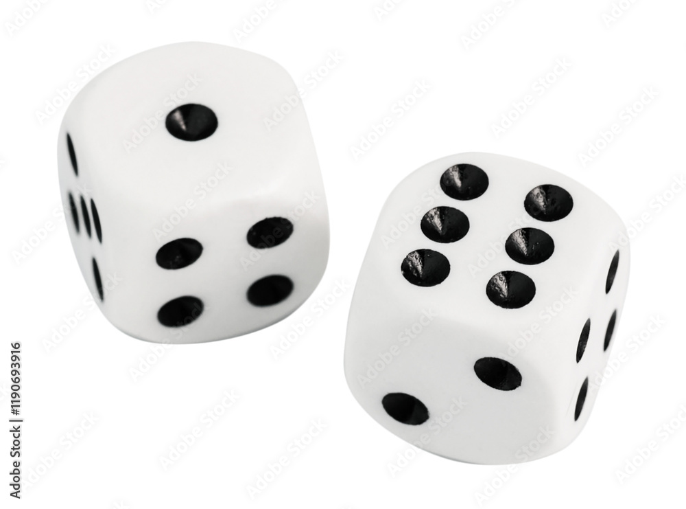 Top view of two white dices isolated on white background. Top view of two white dices isolated on white background.