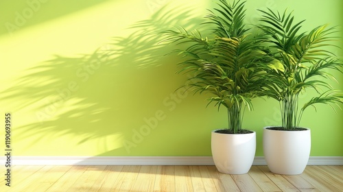Bright Indoor Space with Lively Green Plants in White Pots