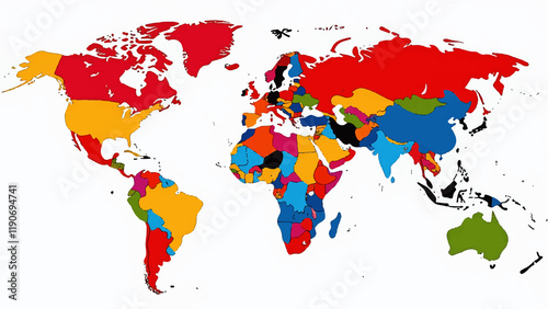 Colorful Horizons: Vector World Map Design Illustration, Best for T-shirt Prints.