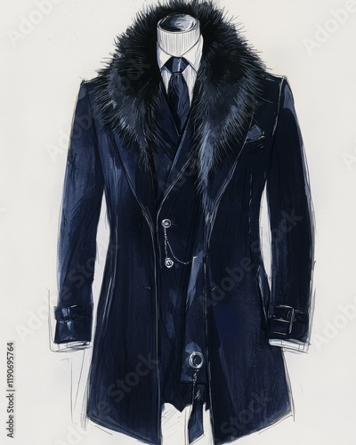 Luxury Men's Winter Coat Design Sketch photo