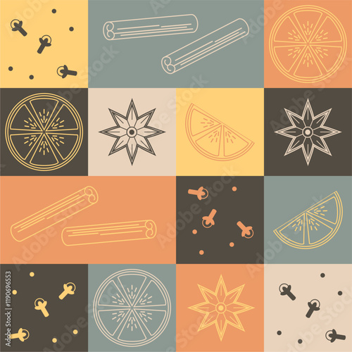 Wallpaper background with mulled wine preparing ingredients 