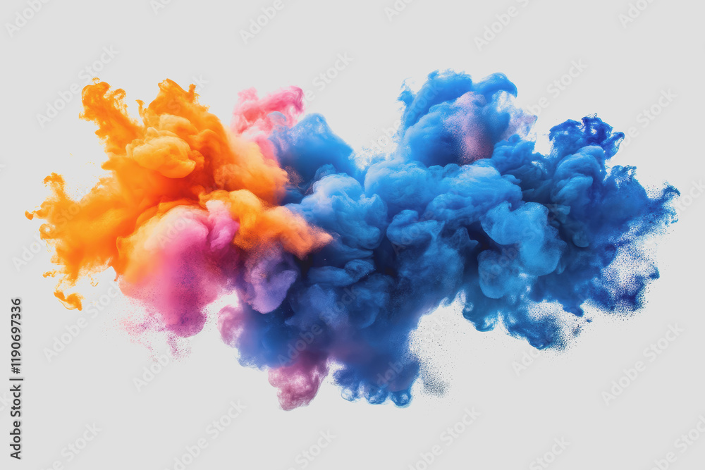 A dynamic distribution of blue, orange, pink, and yellow mixed to form clouds on a white background. A dynamic distribution of blue, orange, pink, and yellow mixed to form clouds on a white background.