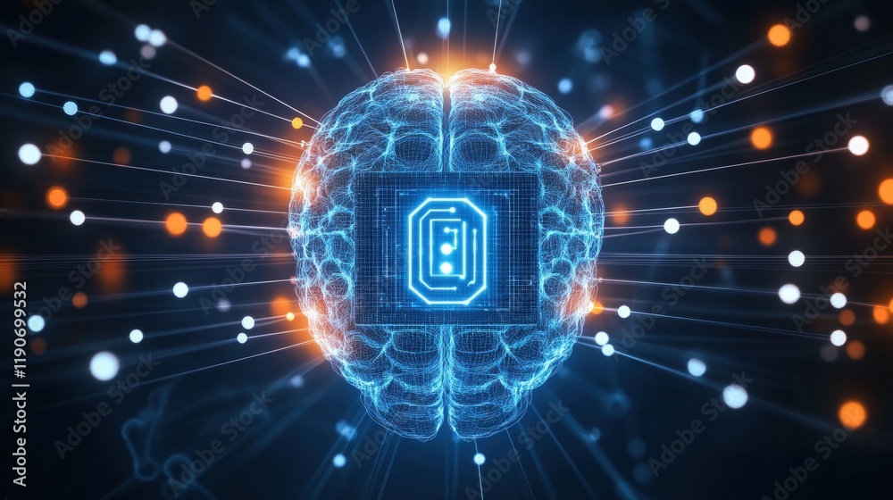 Futuristic Digital Brain with Circuitry and Data Visualization Effects Futuristic Digital Brain with Circuitry and Data Visualization Effects