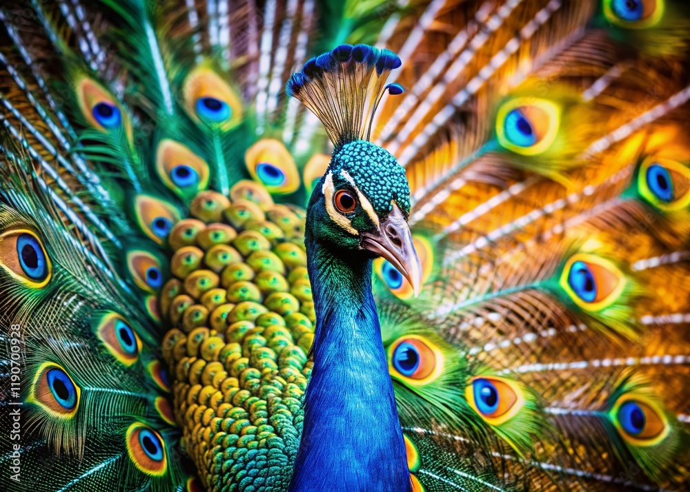 Obraz premium Mysterious Peacock: Vibrant Plumage, Documentary Style