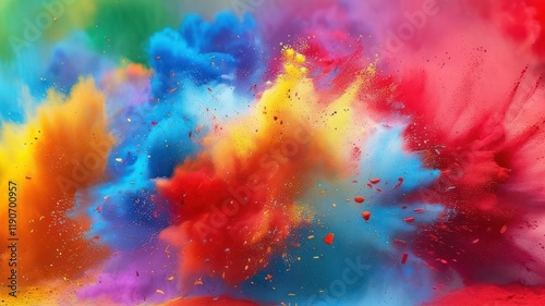 Vibrant explosion of colored powders, symbolizing celebration and creativity, perfect for festive events and artistic expression photo