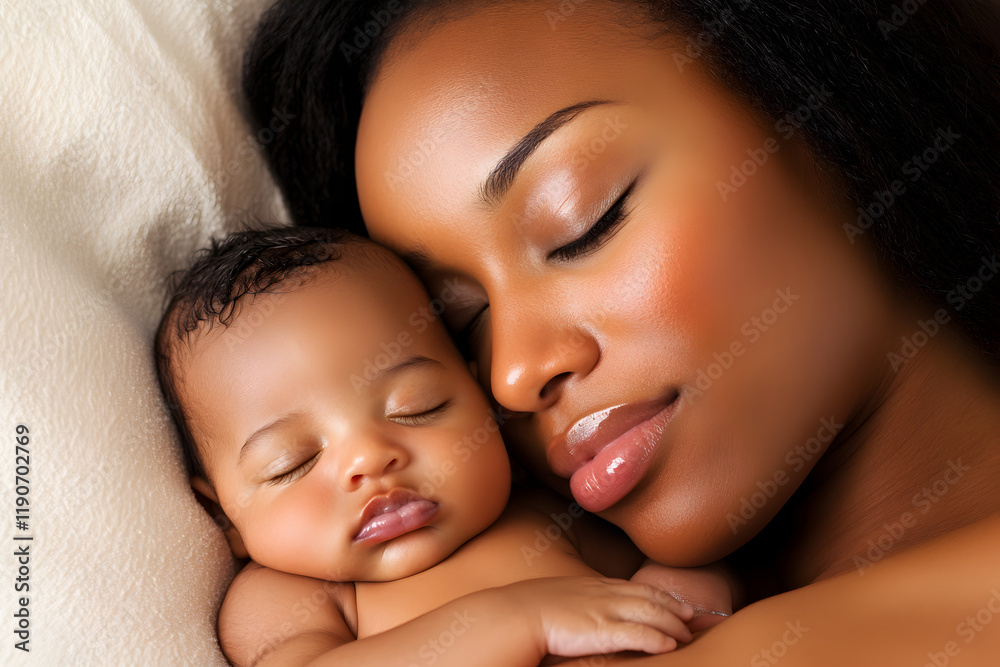 Mother and baby sharing tender skin to skin bonding moment while resting peacefully Mother and baby sharing tender skin to skin bonding moment while resting peacefully