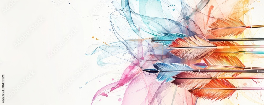 Fototapeta premium A vibrant, abstract artwork featuring colorful feathers and flowing shapes, creating a dynamic and artistic composition.