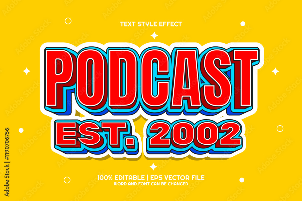 Obraz premium Editable Text Effect Podcast Vintage Cartoon Style
