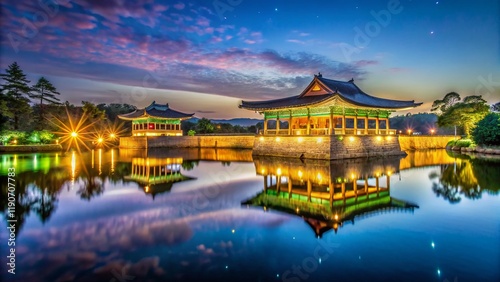 Night Time-Lapse of Donggung Palace and Wolji Pond, Gyeongju, South Korea photo