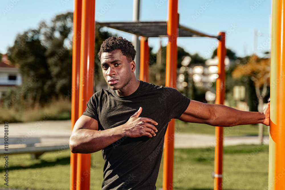 Obraz premium Man Practicing Active Lifestyle with Outdoor Fitness
