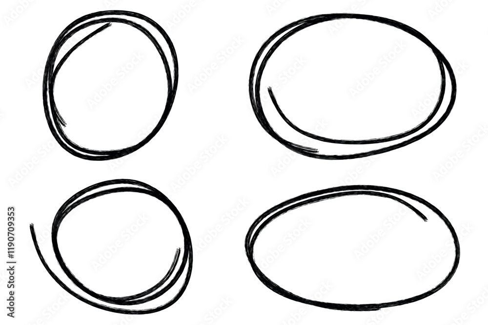 Set of hand drawn round circle scribbles highlighter design element Set of hand drawn round circle scribbles highlighter design element