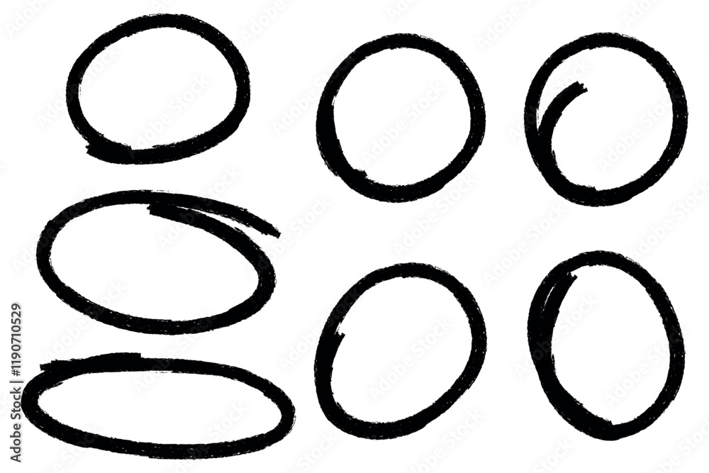 Set of hand drawn round circle scribbles highlighter design element Set of hand drawn round circle scribbles highlighter design element