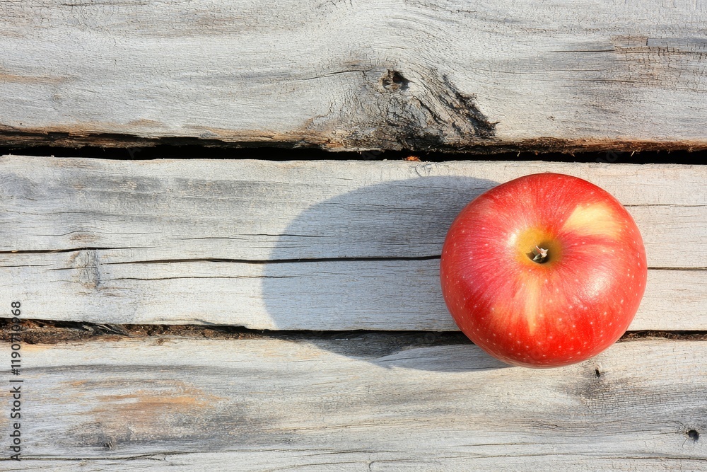 Fresh Red Apple on Rustic Wooden Surface with Natural Texture and Grain, Ideal for Healthy Eating, Cooking, or Nutrition Themes and Backgrounds Fresh Red Apple on Rustic Wooden Surface with Natural Texture and Grain, Ideal for Healthy Eating, Cooking, or Nutrition Themes and Backgrounds