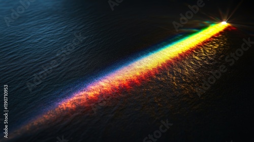 A vibrant image of a prism refracting light into a rainbow on a sleek black surface photo